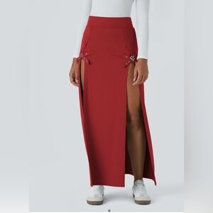 HALARA Red Maxi Skirt with High Side Slits